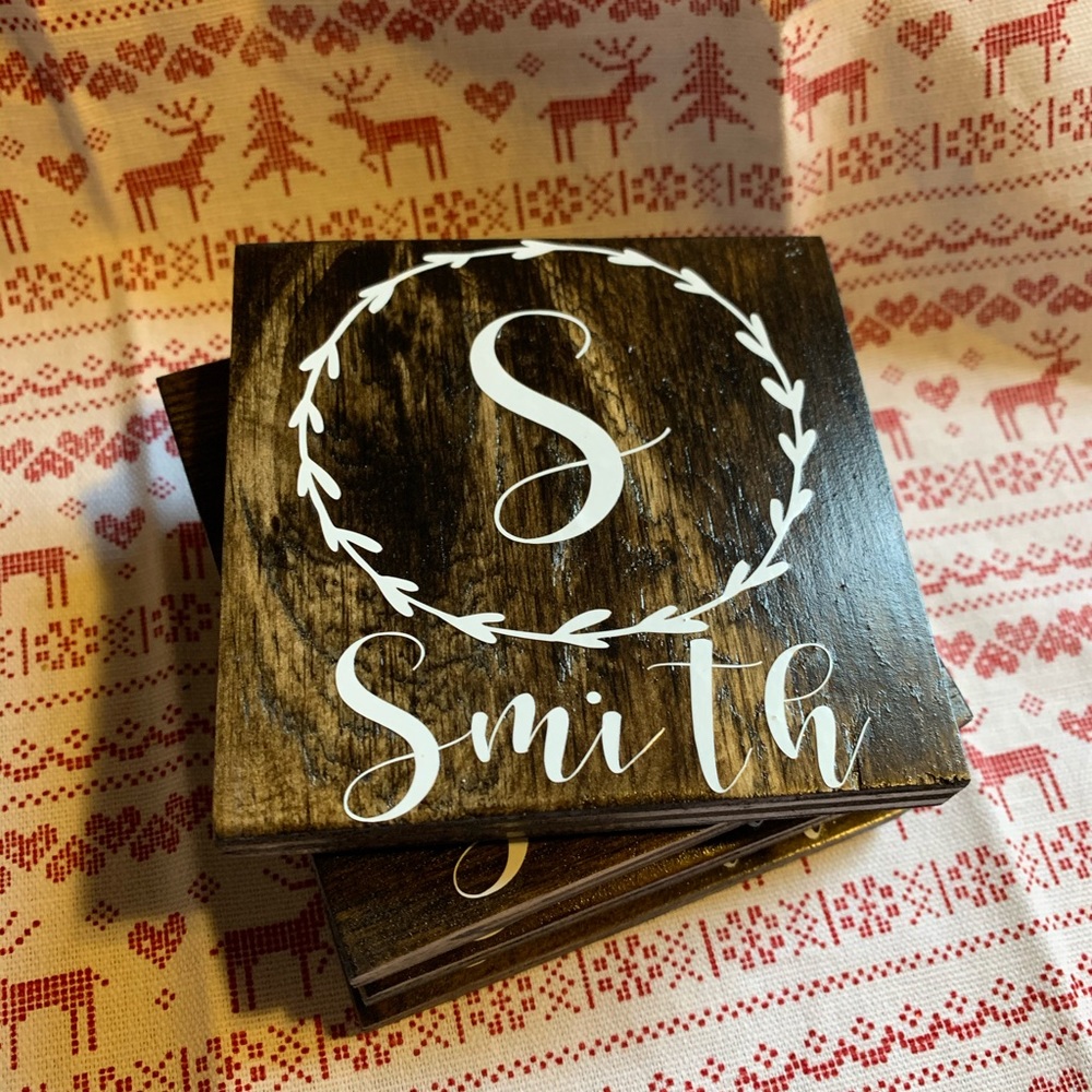 Personalized wooden coaster sets!